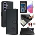 thumbnail image 1 of ELEHOLD for Samsung Galaxy S23 FE Wallet Case, Embossed Cat PU Leather RFID Blocking Protection Credit Card Slot Kickstand Shockproof Case with Crossbody Strap for Samsung Galaxy S23 FE,Black, 1 of 11