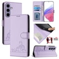 thumbnail image 1 of ELEHOLD for Samsung Galaxy S23 FE Wallet Case, Embossed Cat PU Leather RFID Blocking Protection Credit Card Slot Kickstand Shockproof Case with Crossbody Strap for Samsung Galaxy S23 FE,Purple, 1 of 11