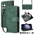 thumbnail image 1 of ELEHOLD for Samsung Galaxy S23 FE Wallet Crossbody Case,Large Capacity Card Slots Zipper Purse Kickstand Function Magnetic Clasp Shoulder Strap Wrist Lanyard Flip Leather Case for Samsung S23 FE,Green, 1 of 6