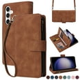 thumbnail image 1 of ELEHOLD for Samsung Galaxy S23 FE Wallet Crossbody Case,Large Capacity Card Slots Zipper Purse Kickstand Function Magnetic Clasp Shoulder Strap Wrist Lanyard Flip Leather Case for Samsung S23 FE,Brown, 1 of 6