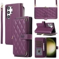 thumbnail image 1 of ELEHOLD for Samsung Galaxy S23 FE Wallet Crossbody Case,Large Capacity Zipper Cash Pocket Card Holders Flip Kickstand Skin-Friendly Leather Purse Cover with Wrist Strap Crossbody Strap,Darkpurple, 1 of 9