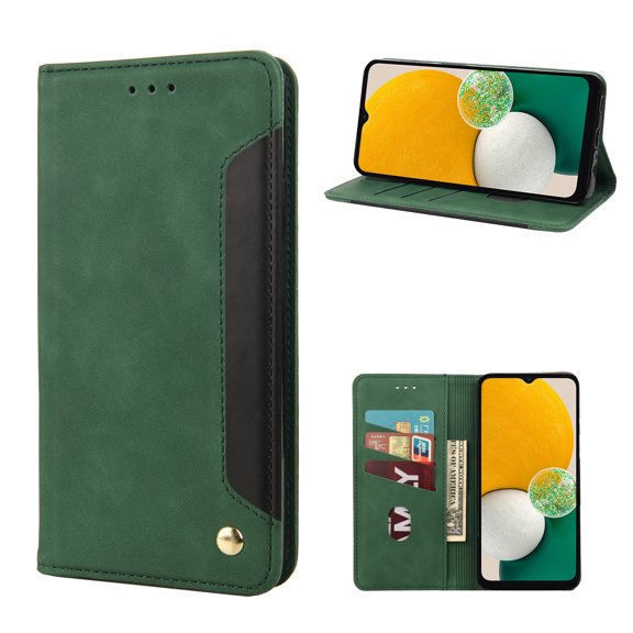 ELEHOLD for Samsung Galaxy S23 Flip Wallet Case, Slim Shockproof Premium Vintage PU Leather Magnetic Closure Built-in Card Holders Kickstand Function Wallet Purse Case,green