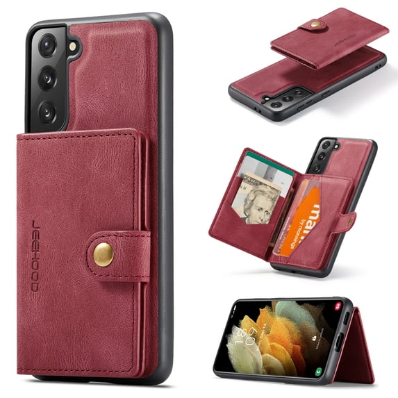 ELEHOLD for Samsung Galaxy S23 Luxury Multi-Functional Wallet Case PU Leather with Detachable Card Slots Magnetic Clasp Kickstand Function Shockproof Anti-Scratch Protective Case,Red