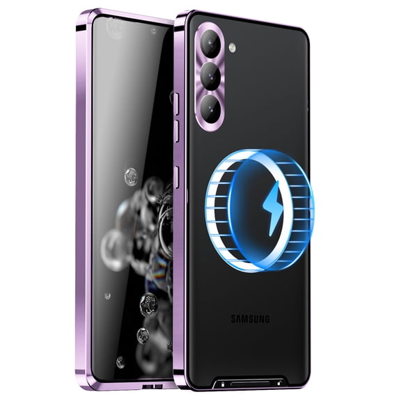 ELEHOLD for Samsung Galaxy S23 Luxury Plating Case Ultra Slim Thin Compatible with MagSafe Charging Camera Lens Protection Metal Frame Shockproof Anti-Scratch Case,Purple