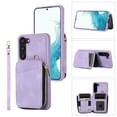 thumbnail image 1 of ELEHOLD for Samsung Galaxy S23,Luxury Zipper Wallet Case with Card Slots Zipper Pocket Kickstand Function Wriststrap Crossbody Shoulder Strap Shockproof Purse Case,purple, 1 of 7