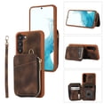 thumbnail image 1 of ELEHOLD for Samsung Galaxy S23,Luxury Zipper Wallet Case with Card Slots Zipper Pocket Kickstand Function Wriststrap Crossbody Shoulder Strap Shockproof Purse Case,brown, 1 of 7