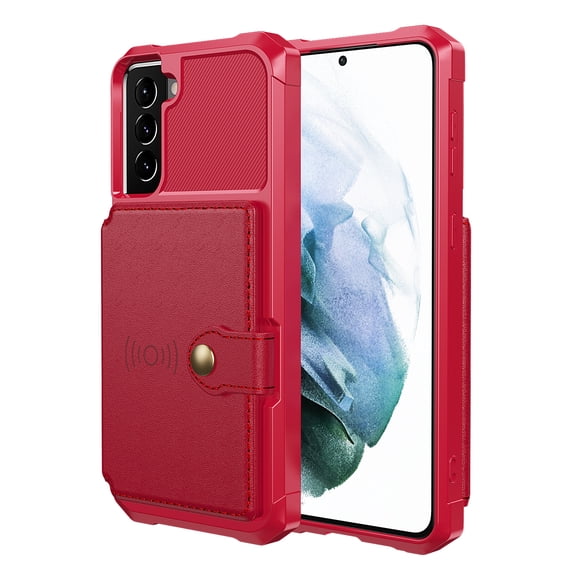 ELEHOLD for Samsung Galaxy S23 Multi-Functional Wallet Case Flip Card Slots Magnetic Clasp Slim Thin Shockproof Anti-Scratch Works with Magnetic Car Mount, for Galaxy S23,Red