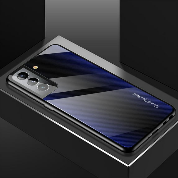 ELEHOLD for Samsung Galaxy S23 Plus 5G Textured Glass Case, 9H Glass+PC Panel+TPU Soft Border Camera Protection Drop Resistant Anti-Scratch Shockproof Case for Samsung Galaxy S23+,Darkblue