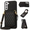 thumbnail image 1 of ELEHOLD for Samsung Galaxy S23 Plus 6.6" Fashion Wallet Case Argyle Pattern Leather RFID Bocking Card Slots Hidden Make Up Mirror Stand Function Magnetic Button Crossbody Shoulder Strap,Black, 1 of 10