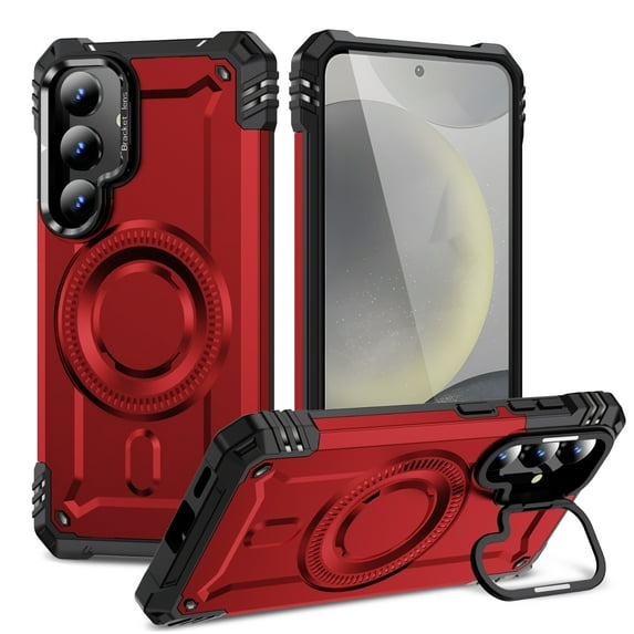 ELEHOLD for Samsung Galaxy S23 Plus Case, Compatible with Mag safe Accessories, Strong Magnetic Military-Grade Drop Protection Invisible Kickstand Shockproof Protective Phone Case,Red