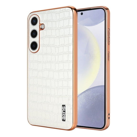 ELEHOLD for Samsung Galaxy S23 Plus Case,Compatible with MagSafe Luxury PU Leather Embossed Crocodile Pattern Plating Edge Shockproof Full Protection Case for Samsung Galaxy S23 Plus,White