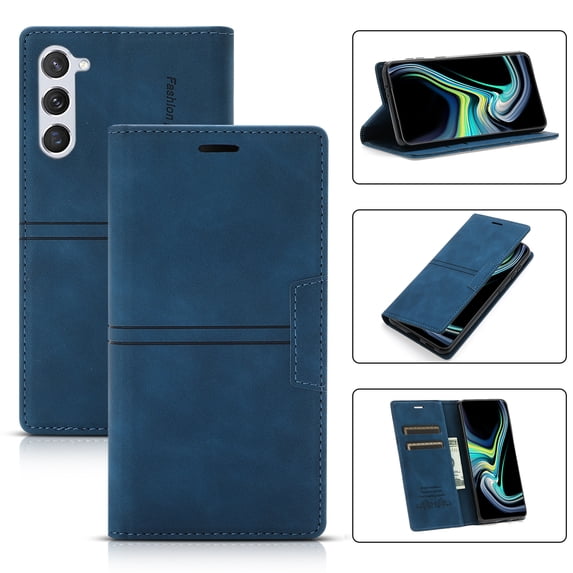 ELEHOLD for Samsung Galaxy S23 Plus Case Wallet Case, Luxury Retro PU Leather TPU Inner Magnetic Card Slots Cash Pokcet Kickstand Wear-Resisitant Shockproof Flip Business Case, Blue