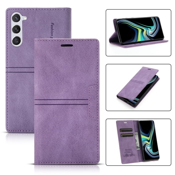 ELEHOLD for Samsung Galaxy S23 Plus Case Wallet Case, Luxury Retro PU Leather TPU Inner Magnetic Card Slots Cash Pokcet Kickstand Wear-Resisitant Shockproof Flip Business Case, Purple
