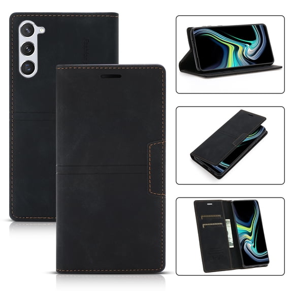 ELEHOLD for Samsung Galaxy S23 Plus Case Wallet Case, Luxury Retro PU Leather TPU Inner Magnetic Card Slots Cash Pokcet Kickstand Wear-Resisitant Shockproof Flip Business Case, Black