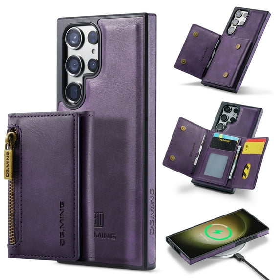 ELEHOLD for Samsung Galaxy S23 Plus Detachable Wallet Case Premium PU Leather 2-in-1 Magnetic Removable Zipper Card Holders RFID Blocking Shockproof Protection Kickstand Leather Case,purple