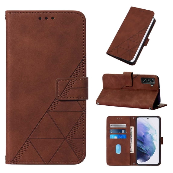 ELEHOLD for Samsung Galaxy S23 Plus Embossed Wallet Case, Card Slots Magnetic Clasp Hand Strap Kickstand Function Wireless Charging Shockproof Business PU Leather Flip Folio Cover Case,Brown