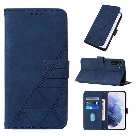 ELEHOLD for Samsung Galaxy S23 Plus Embossed Wallet Case, Card Slots Magnetic Clasp Hand Strap Kickstand Function Wireless Charging Shockproof Business PU Leather Flip Folio Cover Case,Darkblue