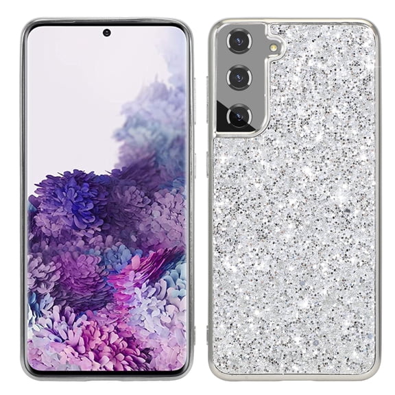 ELEHOLD for Samsung Galaxy S23 Plus Glitter Sparkle Bling Case, Shiny Powder Rough Surface TPU Rubber Anti-Scratch Shockproof Classical Fashion Slim Case for Women Girls, Silver