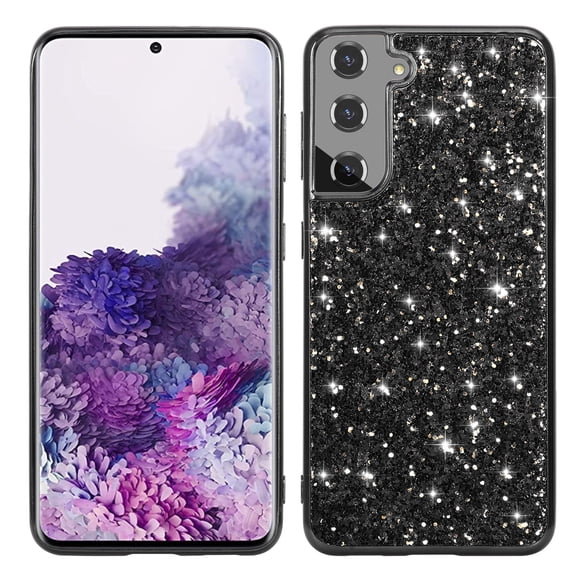 ELEHOLD for Samsung Galaxy S23 Plus Glitter Sparkle Bling Case, Shiny Powder Rough Surface TPU Rubber Anti-Scratch Shockproof Classical Fashion Slim Case for Women Girls, Black