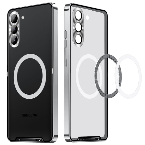 ELEHOLD for Samsung Galaxy S23 Plus Luxury Plating Case Ultra Slim Thin Compatible with MagSafe Charging Camera Lens Protection Metal Frame Shockproof Anti-Scratch Case,Silver