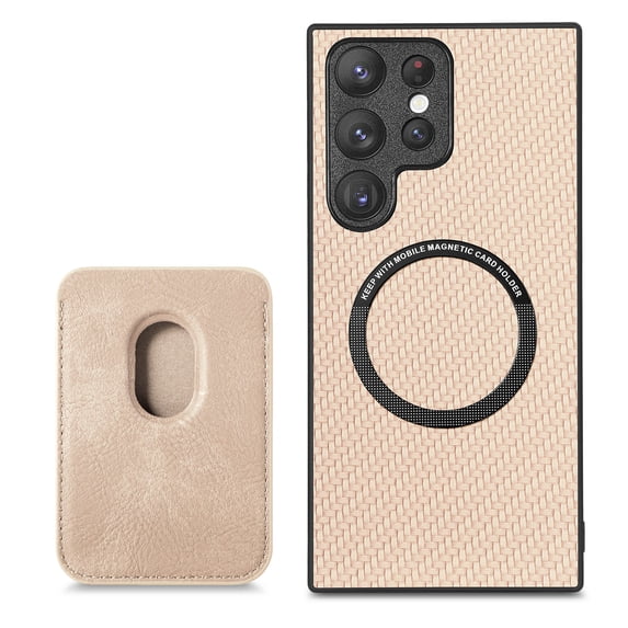 ELEHOLD for Samsung Galaxy S23 Plus Magnetic Wallet Case with Detachable Back Card Holder Fiber Texture Design Full Body Protective Slim Shockproof Case, khaki