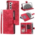 thumbnail image 1 of ELEHOLD for Samsung Galaxy S23 Plus Multi-Function Wallet Case, Zipper Magnetic PU Leather Wrist Strap Card Holder Protective Wallet Stand for Women and Men Cover, red, 1 of 5