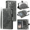 thumbnail image 1 of ELEHOLD for Samsung Galaxy S23 Plus Multi-Function Wallet Case, Zipper Magnetic PU Leather Wrist Strap Card Holder Protective Wallet Stand for Women and Men Cover, gray, 1 of 5