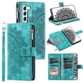 thumbnail image 1 of ELEHOLD for Samsung Galaxy S23 Plus Multi-Function Wallet Case, Zipper Magnetic PU Leather Wrist Strap Card Holder Protective Wallet Stand for Women and Men Cover, green, 1 of 5