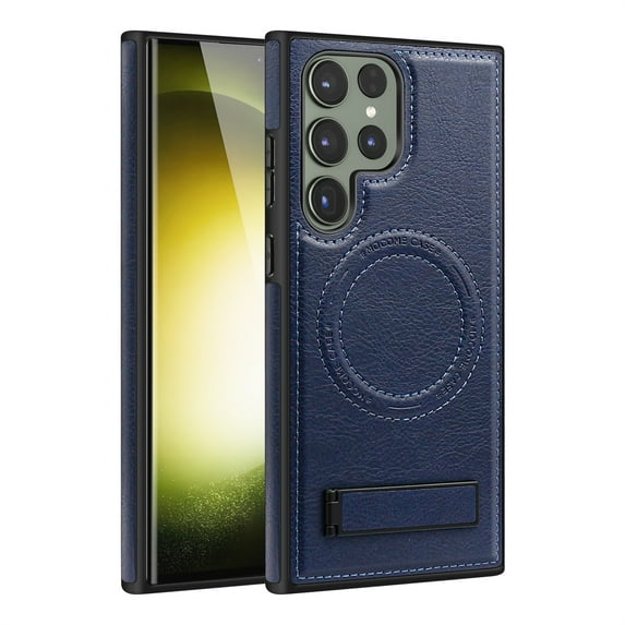 ELEHOLD for Samsung Galaxy S23 Plus Premium Leather Case Strong Magnetic Compatible with Mag Safe with Foldable Invisible Kickstand Scratch-Resistant Shockproof Protective Case,blue