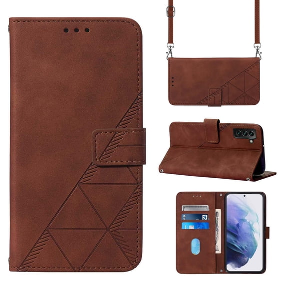 ELEHOLD for Samsung Galaxy S23 Plus Wallet Case, Premium PU Leather Removable Adjustable Crossbody Shoulder Strap Magnetic Stand Card Slots Kickstand Shockproof Flip Cover Case for Women Men,Brown