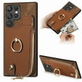 thumbnail image 1 of ELEHOLD for Samsung Galaxy S23 Plus Zipper Wallet Case with Back Card Holders Metal Ring Holder Kickstand Function Leather Shockproof Card Wallet Case for Women Men,brown, 1 of 8
