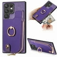 thumbnail image 1 of ELEHOLD for Samsung Galaxy S23 Plus Zipper Wallet Case with Back Card Holders Metal Ring Holder Kickstand Function Leather Shockproof Card Wallet Case for Women Men,purple, 1 of 1