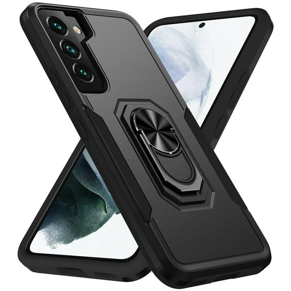 ELEHOLD for Samsung Galaxy S23 Rugged Case 360 Rotating Metal Ring Stand Kickstand Function Support Magnetic Car Mount Holder Shockproof Protective Case,Black