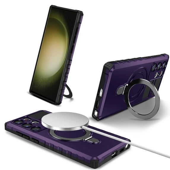 ELEHOLD for Samsung Galaxy S23 Rugged Case, Magnetic Invisible Stand Military Drop Protection Cover, Compatible with MagSafe Shockproof Slim Matte Ring Holder Hard Phone Case, purple