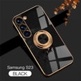 thumbnail image 1 of ELEHOLD for Samsung Galaxy S23 Slim Case Electroplating Frame Design All-inclusive Lens Protection Metal Ring Holder Stand Function Shockproof Lightweight Case for Galaxy S23,Black, 1 of 8