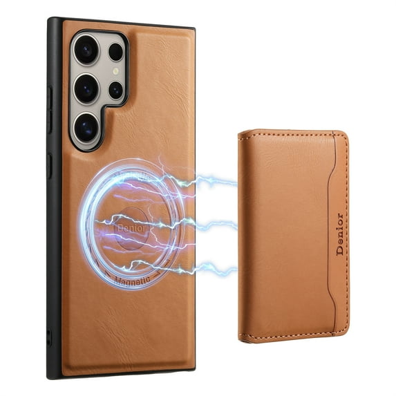 ELEHOLD for Samsung Galaxy S23 Ultra 2-in-1 Leather Case Magnetic Detachable Card Holder Wallet Kickstand Function Shockproof Cover for Samsung Galaxy S23 Ultra,Khaki