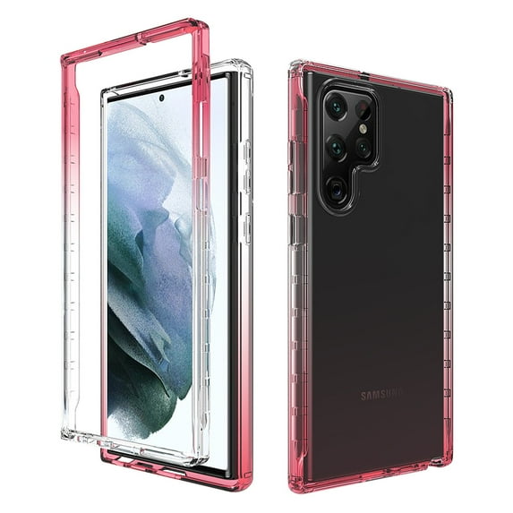 ELEHOLD for Samsung Galaxy S23 Ultra 6.8" 2023 Crystal Clear Case, 2-Layer Ultra-Slim Anti-Yellow PC Backplane Gradient TPU Bumper Wireless Charging Shockproof Lightweiht Rugged Case, Red