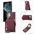 thumbnail image 1 of ELEHOLD for Samsung Galaxy S23 Ultra 6.8" Fashion Wallet Case Argyle Pattern Leather RFID Bocking Card Slots Hidden Make Up Mirror Stand Function Magnetic Button Crossbody Shoulder Strap,Wine Red, 1 of 9