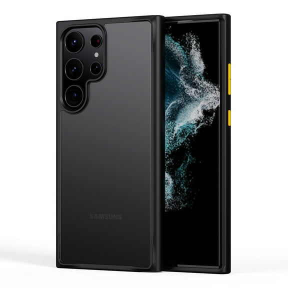 ELEHOLD for Samsung Galaxy S23 Ultra 6.8" Matte Clear Case, Slim Lightweight Hybrid Shockproof Support Wireless Charging Anti-Scratch Protective Case,Black