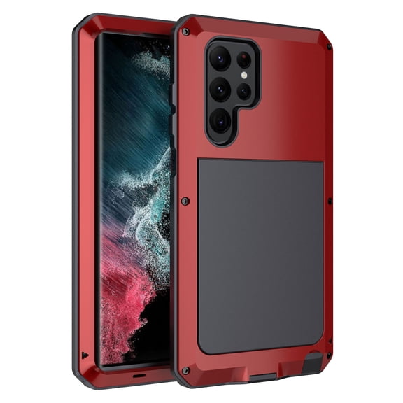 ELEHOLD for Samsung Galaxy S23 Ultra Armor Case, 360° Full Body Protective Cover Heavy Duty Shockproof Rugged Aluminum Alloy Metal Case for Samsung S23 Ultra,Red