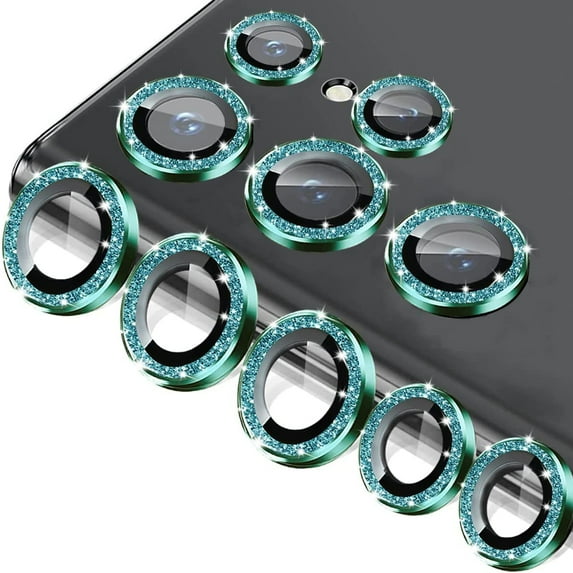 ELEHOLD for Samsung Galaxy S23 Ultra Camera Lens Protector Accessories Tempered Glass Protector Aluminum Edge Metal Case-Friendly for Samsung S23 Ultra ,Glitter Green