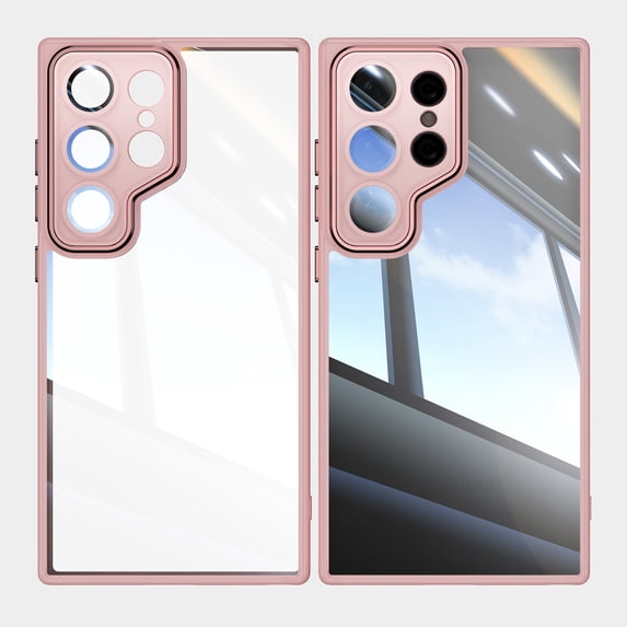 ELEHOLD for Samsung Galaxy S23 Ultra Case,Camera Lens Protector Crystal Clear Non-Yellowing Shockproof Anti-Scratch Transparent Hard Back Slim Fit Case for Samsung Galaxy S23 Ultra,Pink