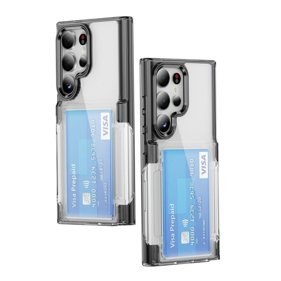 ELEHOLD for Samsung Galaxy S23 Ultra Case,Clear Card Holder Kickstand Credit Card Slot Soft TPU+Hard PC Slim Bumper Anti-Scratch Shockproof Protective Wallet Case for Samsung Galaxy S23 Ultra,Black