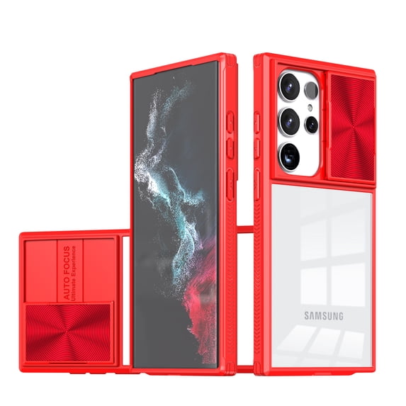 ELEHOLD For Samsung Galaxy S23 Ultra Case, Military Grade Protection Clear Slim Fit Anti-Yellowing Non- Slip Shockproof Protective Lens Cover Protection Case for Samsung Galaxy S23 Ultra,Red