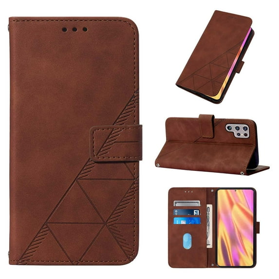 ELEHOLD for Samsung Galaxy S23 Ultra Embossed Wallet Case, Card Slots Magnetic Clasp Hand Strap Kickstand Function Wireless Charging Shockproof Business PU Leather Flip Folio Cover Case,Brown