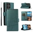 thumbnail image 1 of ELEHOLD for Samsung Galaxy S23 Ultra Flip Folio Wallet Case with Credit Card Holders Magnetic Clasp Kickstand Function Wrist Lanyard Premium PU Leather Shockproof Protective Cover,darkgreen, 1 of 8