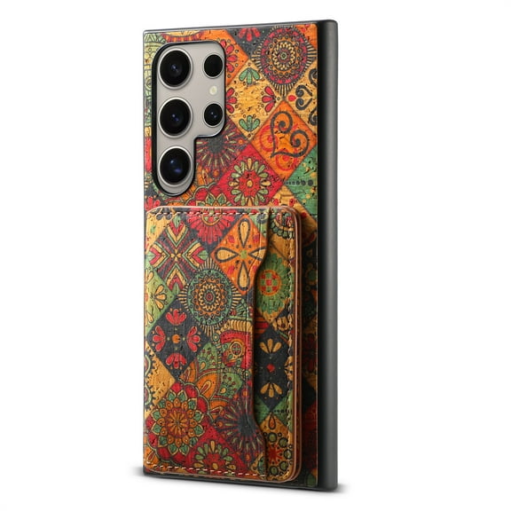 ELEHOLD for Samsung Galaxy S23 Ultra Leather Wallet Case,Cover with Retro Flower Pattern Built-in Card Slots Kickstand Shockproof Protective Phone Case for Samsung Galaxy S23 Ultra,Autumn