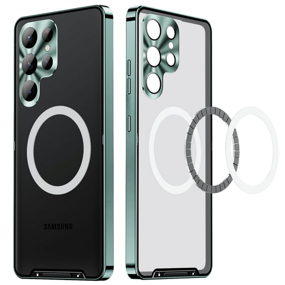 ELEHOLD for Samsung Galaxy S23 Ultra Luxury Plating Case Ultra Slim Thin Compatible with MagSafe Charging Camera Lens Protection Metal Frame Shockproof Anti-Scratch Case,Green