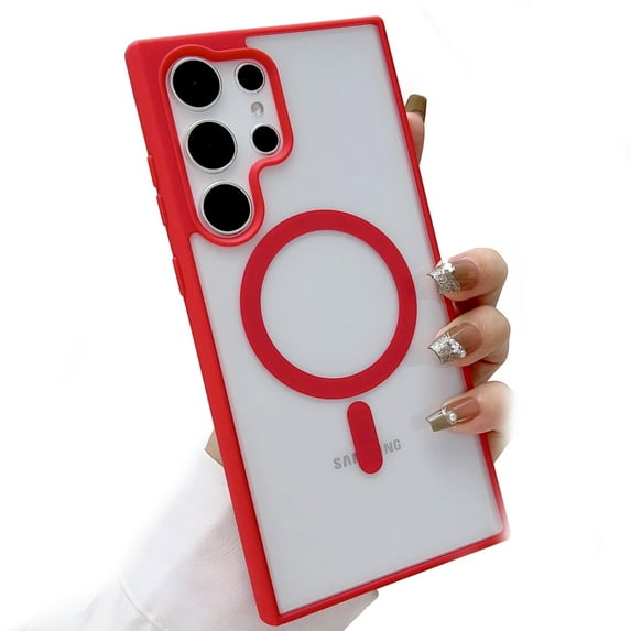 ELEHOLD for Samsung Galaxy S23 Ultra MagSafe Case, Magnetic Clear Case for Galaxy S23 Ultra, Hybrid TPU Bumper Shockproof Crystal Clear Anti-Scratch Slim Thin Case Cover 6.8 Inch,Red