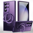 thumbnail image 1 of ELEHOLD for Samsung Galaxy S23 Ultra Magnetic Clear Case Transparent Clear Back Cover with Invisible 360 Rotation Ring Kickstand Matte Bumper Shockproof Cover Compatible with Mag Safe,darkpurple, 1 of 6